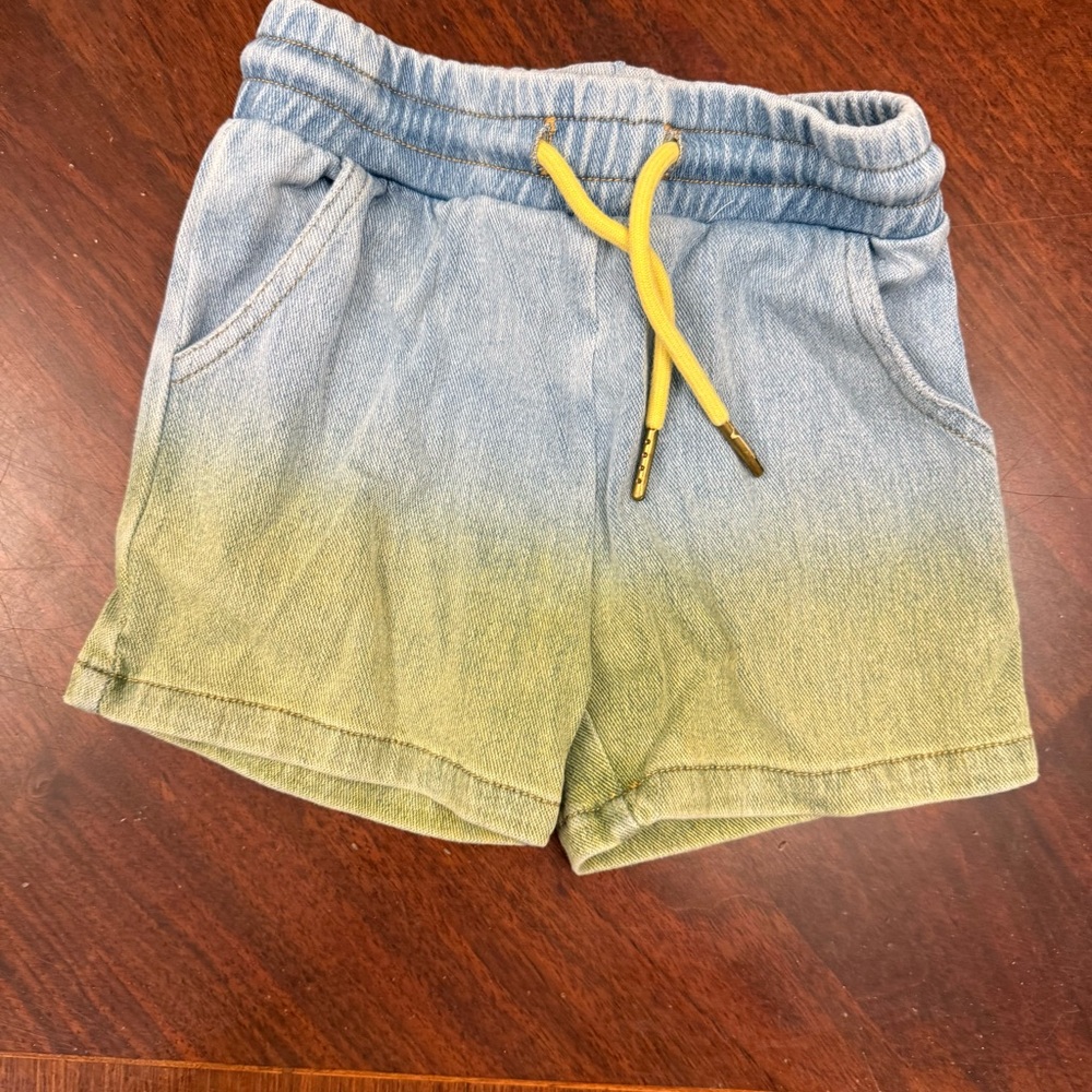Kids Ombre Blue-to-Yellow Knit Shorts with Yellow Drawstring